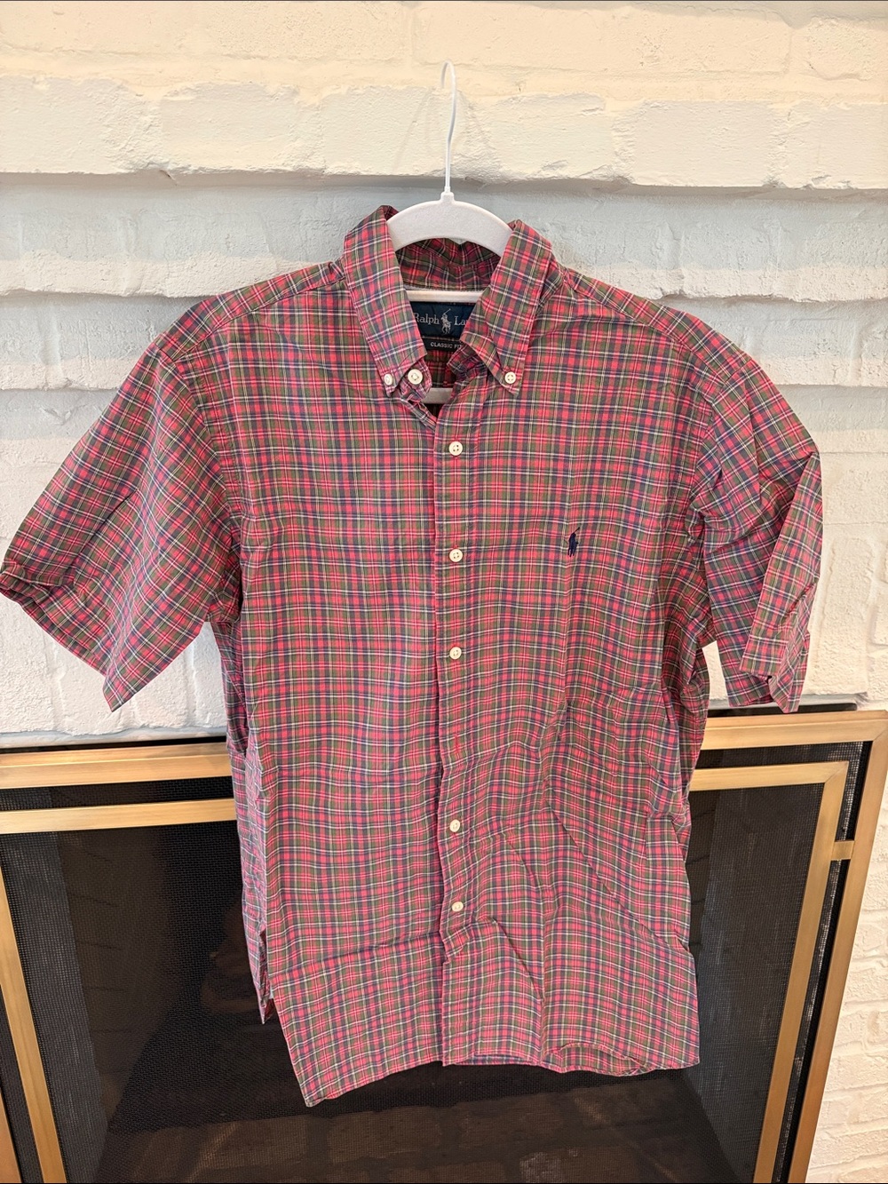 Ralph Lauren Red and Green Plaid Short-Sleeve Button-Down Shirt
